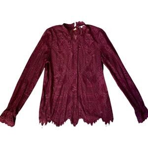 WAYF Lace Burgundy Red Long Sleeve Blouse Size Medium